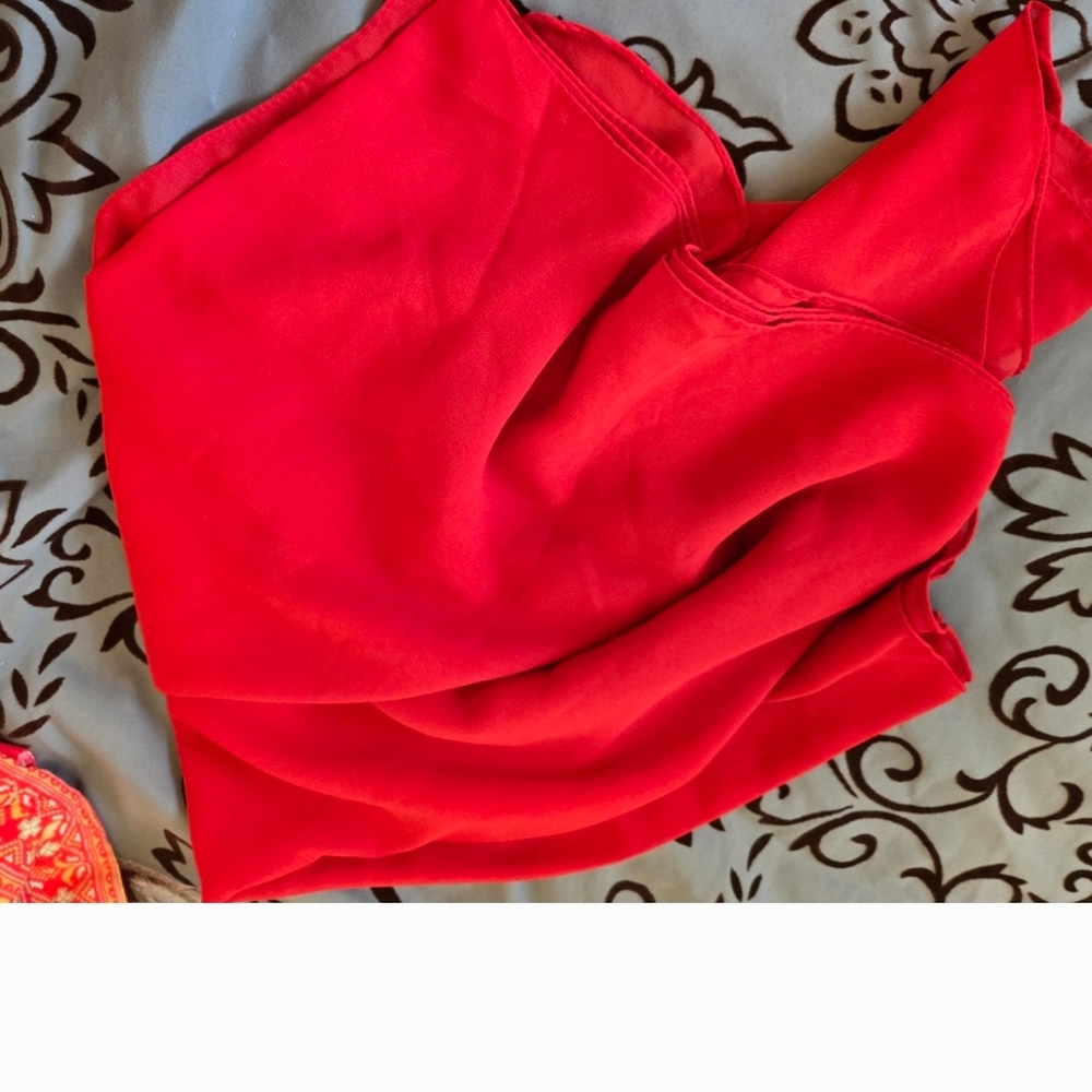 Vibrant Red Chiffon Rectangle Scarf